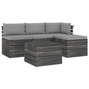 FAMIROSA Set Divani da Giardino su Pallet 5 pz con Cuscini Massello Pino-1792