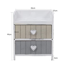 Rebecca Mobili Comodino shabby chic, mobile bagno 2 cassetti, legno paulownia, beige grigio, camera bagno - Misure: 44 x 35 x 27 cm (HxLxP) - Art. RE4376