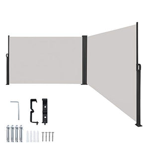 Aufun Doppia Tende da Sole paravento Laterale Retrattile 180 x 600 cm in Poliestere Tende da Sole Laterale Estensibile per Balcone Terrazza Giardino Campeggio, Grigio