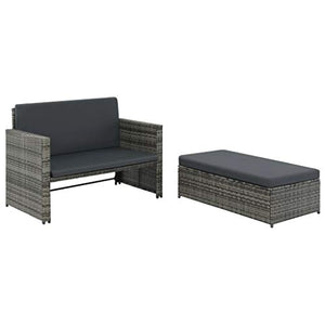 Tidyard Set Divano da Giardino in PE Rattan Regolabile, Divano Letto da Giardino Esterno e Poggiapiedi con Cuscini, 123 x 117 x 66, Grigio