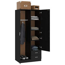 Cikonielf - Guardaroba con 2 ante e 2 cassetti per camera da letto, 80 x 52 x 180 cm, colore: nero lucido