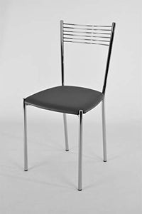 Tommychairs - Set 4 sedie modello Elegance per cucina bar e sala da pranzo, struttura in acciaio cromato e seduta imbottita e rivestita in pelle artificiale colore grigio scuro
