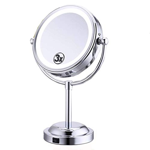 Specchio per Il Trucco, Specchi da Barba Specchio per Il Trucco/Specchio Cosmetico A LED con Ingrandimento 3X / 1X Doppio Specchio Laterale Specchio Cosmetico da Tavolo da 6 Pollici
