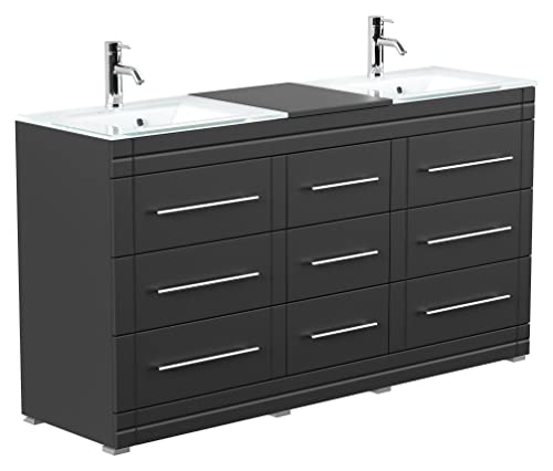 Mobile bagno a terra Vitro Modern con lavabos in vetro nero satinato