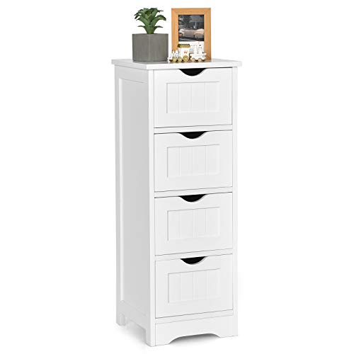 COSTWAY Cassettiera di Legno con Vari Cassetti, Cassettiera Verticale da Terra, Comò Moderno e Resistente, Mobiletto Autoportante per Salone Camera da Letto Bagno Ufficio (4 Cassetti, bianco)