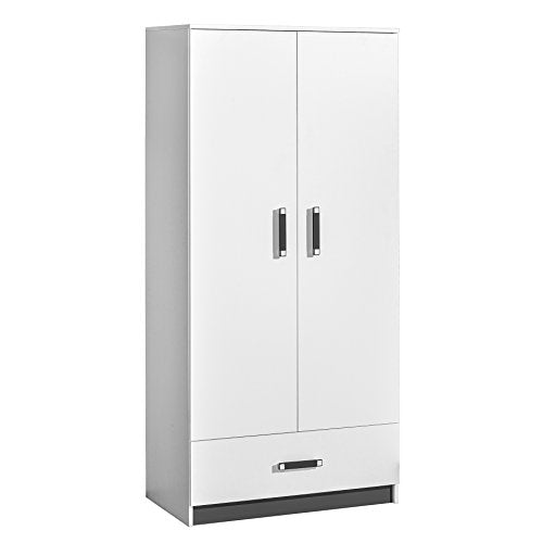 SMARTBett GmbH - Armadio con due ante e 1 cassetto, colore: Bianco/Grigio