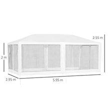 Outsunny Tenda Gazebo da Giardino Pieghevole con Zanzariera Rimovibile in Metallo e PE, 595x295x255cm Bianco