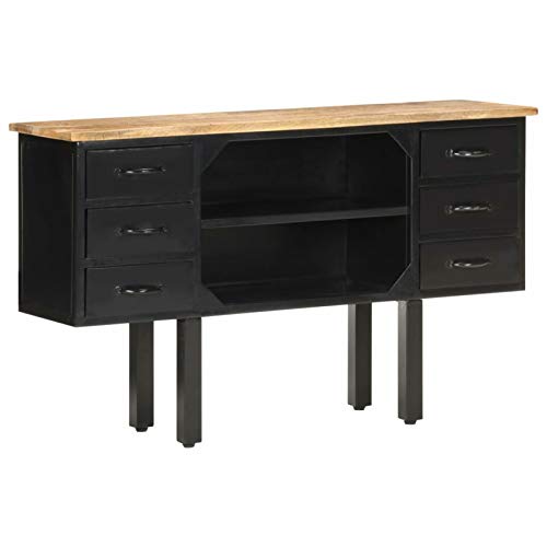 Festnight Credenza 110x30x65 cm in Massello di Mango Grezzo e Acciaio,con Ampio Spazio per Conservare Gli Oggetti