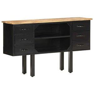 Festnight Credenza 110x30x65 cm in Massello di Mango Grezzo e Acciaio,con Ampio Spazio per Conservare Gli Oggetti