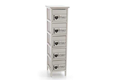GICOS IMPORT EXPORT SRL Mobile cassettiera in legno colore bianco 5 cassetti decoro my family 26 * 32 * 98 cm shabby chic EDT-809316