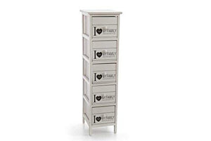 GICOS IMPORT EXPORT SRL Mobile cassettiera in legno colore bianco 5 cassetti decoro my family 26 * 32 * 98 cm shabby chic EDT-809316