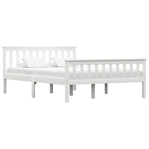 BIGTO - Struttura per letto in legno di pino massiccio, per camera da letto, stile B, 135 x 190 cm, colore: Bianco