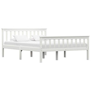 BIGTO - Struttura per letto in legno di pino massiccio, per camera da letto, stile B, 135 x 190 cm, colore: Bianco