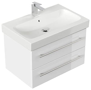emotion Lavabo con mobiletto, Legno, Bianco Lucido, 75, 2 unità
