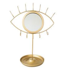 SOLUSTRE Forma degli Occhi Specchio per Il Trucco Boho Decorativo Specchio da Tavolo Staccabile Dorato Specchio Cosmetico con Vassoio di Gioielli Orecchini Supporto da Tavolo Specchio Boho
