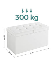 SONGMICS Pouf Contenitore, Cassapanca Contenitore con Coperchio Ribaltabile, Capacità di 80 Litri, Max Portata di 300 kg, 76 x 38 x 38 cm, Bianco LSF45WT