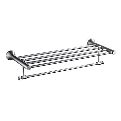 Portasciugamani da Parete, Portasciugamani doppio fissato al muro del bagno, ripiano portasciugamani di stoccaggio in acciaio inox da toilette, 60 cm Porta Salviette