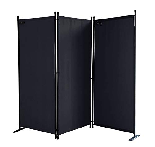 QUICK STAR Paravento da Giardino 170 x 165 cm 3 parti pieghevole Divisorio in Tessuto Protezione della Privacy Nero