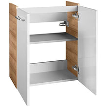 Fackelmann - Set di mobili da bagno da 4 pezzi, stile Milano, con specchio da bagno a LED, 55 cm e cesto portabiancheria pieghevole, effetto lino