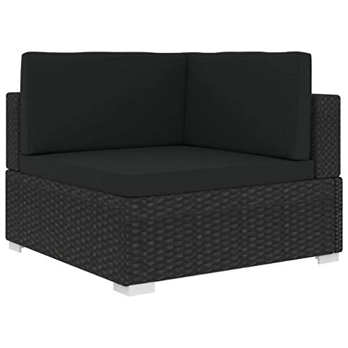 Poltrona Modulare ad Angolo 1 pz con Cuscini in Polyrattan Nero