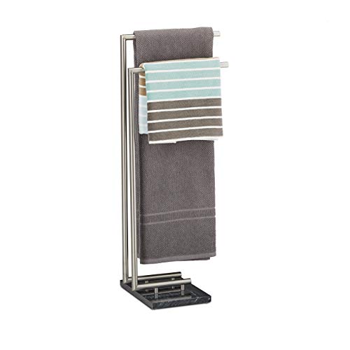 Relaxdays Portasciugamani da Terra, Piantana, per Bagno e Cucina, Marmo e Acciaio, 84x34x30 cm, PIERRE, Argentato Nero
