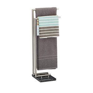 Relaxdays Portasciugamani da Terra, Piantana, per Bagno e Cucina, Marmo e Acciaio, 84x34x30 cm, PIERRE, Argentato Nero