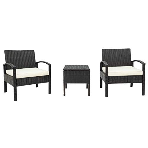 QYLJZB - Set di 3 sedie da giardino, set da bistrot per verande, veranda, piscina, con 2 sedie, 2 cuscini spessi e 1 tavolo