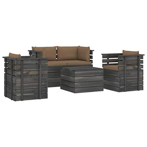 FAMIROSA Set Divani da Giardino su Pallet 5 pz con Cuscini Massello Pino-1823