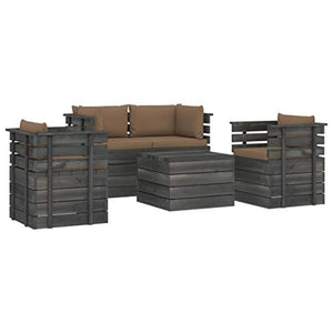 FAMIROSA Set Divani da Giardino su Pallet 5 pz con Cuscini Massello Pino-1823