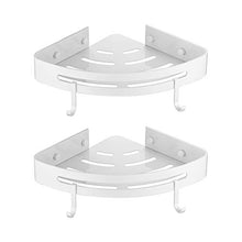 Ibergrif M34033W - Mensola Doccia con 2 Ganci, Angolo Organizer per il Bagno, Cestello Portaoggetti, 3M Senza Trapani, Spazio in Alluminio, 2 Confezioni