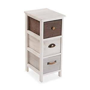 VERSA Motala Mobiletto Salvaspazio Ausiliario per Il Bagno, Arredo Bagno, Cassettiera con 3 cassetti portaoggetti, Misure (A x L x l) 63 x 32 x 26 cm, Legno, Colore Bianco, Grigio e Marrone