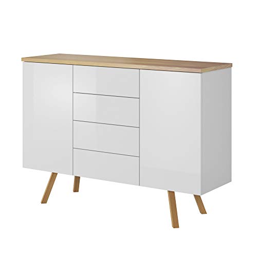 Selsey HALSEY - Cassettiera bassa / Mobile di stoccaggio / Mobiletto con 4 cassetti / Comò 115 cm