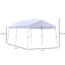 Outsunny Gazebo Pieghevole 6x3m, Richiudibile e Pop up da Giardino in Acciaio e Tessuto Bianco, per Eventi o Campeggio con Borsa da Viaggio