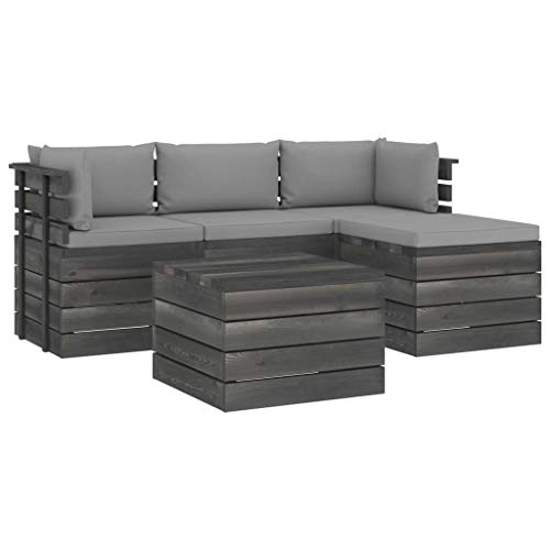 FAMIROSA Set Divani da Giardino su Pallet 5 pz con Cuscini Massello Pino-1804