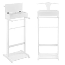 [en.casa] Indossatore da Camera 43,5 x 34,5 x 110 cm - MDF e Legno di Pino, Bianco, con portapantaloni, gruccia e scompartimenti contenitori