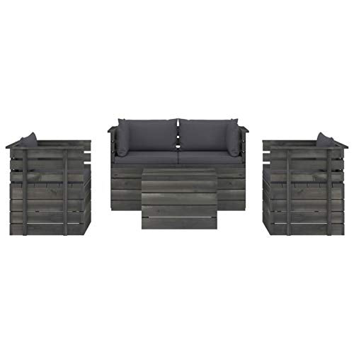 Tidyard Set 5 Divani Pallet Modulari da Giardino in Legno Massello di Pino,Divani Esterno in Legno,Divano Pallet,Divano 2 Posti + 2 Poltrone+Tavolino,Salotto da Giardino,Salotto da Esterno
