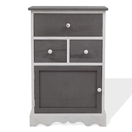 Rebecca Mobili Cassettiera Bianca e Grigia, armadietto con 3 cassetti, Legno paulonia, Stile Vintage, per arredo Cucina Bagno Ingresso - Misure: 72 x 47 x 30 cm (HxLxP) - Art. RE4327