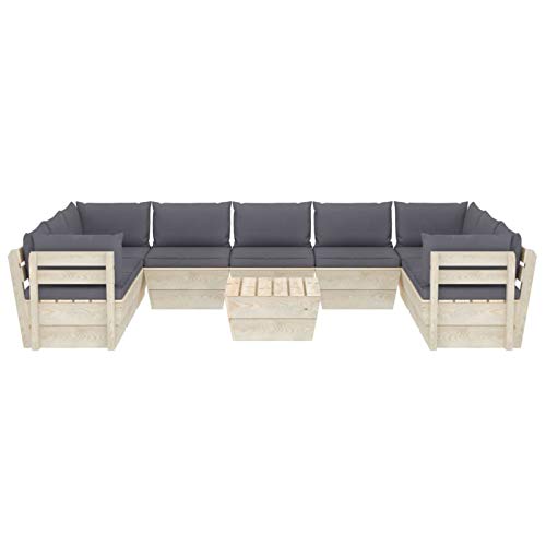 Tidyard Set 10 Divani Pallet Angolari Modulari da Giardino Esterno in Legno di Abete con Cuscini Antracite,Divano Angoalre,Divani da Esterno,Divano Pallet da Giardino in Legno,Divani Modulari Legno