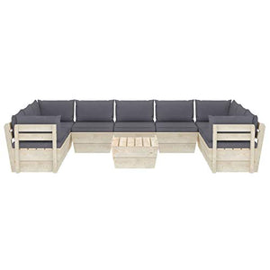 Tidyard Set 10 Divani Pallet Angolari Modulari da Giardino Esterno in Legno di Abete con Cuscini Antracite,Divano Angoalre,Divani da Esterno,Divano Pallet da Giardino in Legno,Divani Modulari Legno