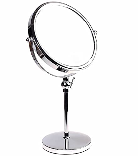 HIMRY Specchi da Trucco, Regolabile in Altezza, Ingranditori 10X con Piedistallo ø 20 cm, 8 Pollici Cosmetico Specchio da Tavolo, Specchio Bagno per Rasatura, 2 Faccia, Cromato, KXD3101-10x