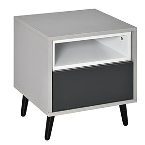 HOMCOM Mobiletto Basso Comodino con Cassetto e Mensola Rimovibile, Gambe in Metallo, per Casa Ufficio, Grigio e Bianco, 40x40x45cm