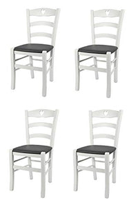 Tommychairs - Set 4 sedie modello Cuore per cucina bar e sala da pranzo, robusta struttura in Legno di faggio laccato bianco e seduta rivestita in pelle artificiale colore grigio scuro