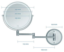 Libaro Specchio cosmetico a LED Venezia con ingrandimento 10x, montaggio a parete, cavo USB, luce bianca calda, dimmer