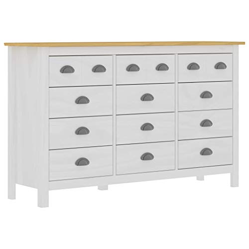 Doneioe Credenza Hill Range Armadio per mobili Cassettiera Armadio Multiuso Mobile Laterale 130x37x80 cm Bianco e Marrone Miele in Legno di Pino massello