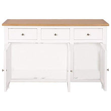 Credenza in legno massiccio con 3 cassetti e 3 ante, cassettiera per sala da pranzo, soggiorno, camera da letto, 110 x 33,5 x 70 cm, marrone e bianco