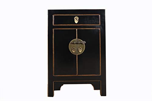 Yajutang Cassettiera cinese Cina comodino nero con bordi in legno naturale