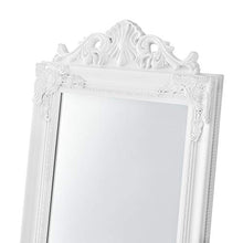 [en.casa] Specchio da Appoggio/Terra/Pavimento a Figura Intera Forma Rettangolare con Inclinazione Regolabile 160 x 40 cm Cornice in Eucalipto Stile Barocco - Bianco