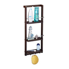 Relaxdays Scaffale Doccia da Appendere 3 Ripiani, Mensola Doccia in Bambù con Gancio, HLP 70x28,5x10 cm, Marrone Scuro