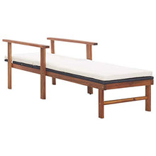 Tidyard Sdraio con Cuscino Polyrattan e Legno Massello di Acacia Nera, Sedie da Giardino, Sedie da Giardino in Legno 200 x 55 x 56 cm