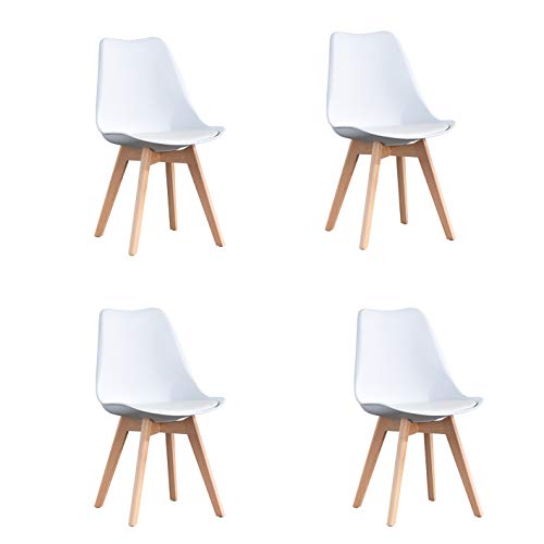 WV LeisureMaster Sedia da Pranzo/Ufficio con Faggio Wooden Legs Soggiorno, Sala da Pranzo, caffè Negozi, Set di 4, Bianco
